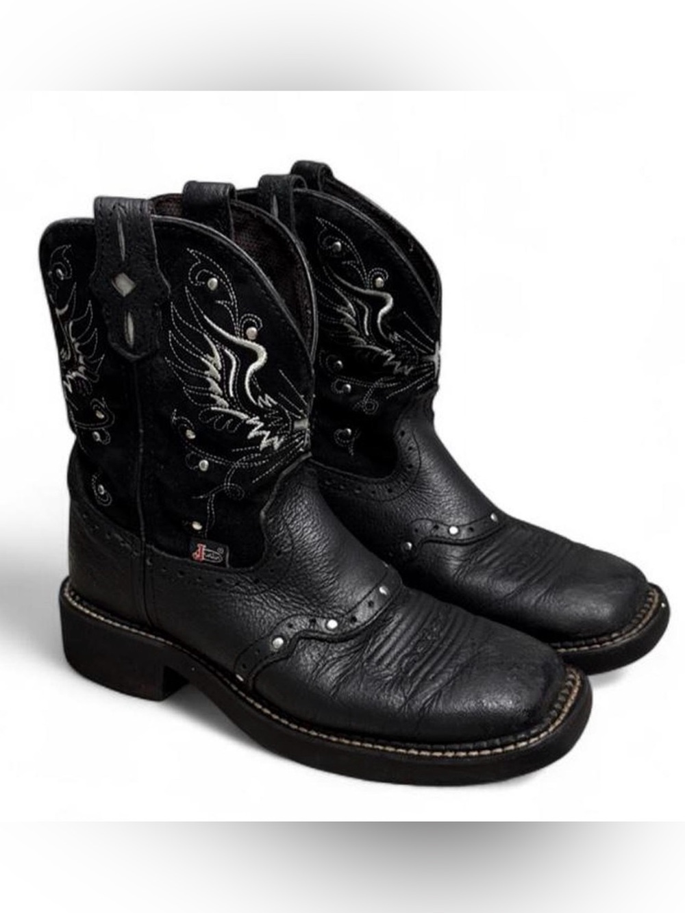 Justin Boots Black Women's Short Western Booties with Wing Embroidery size 7